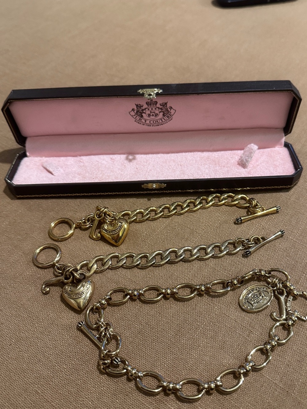 Gold-Tone Heart Charm Toggle Bracelet Set